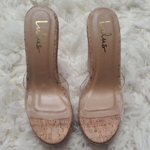 Lulu's Cork and Clear Strap Heels